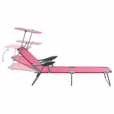 VidaXL Chaise longue avec auvent Acier Rose 6 VidaXL Chaise longue avec auvent Acier Rose – Image 4
