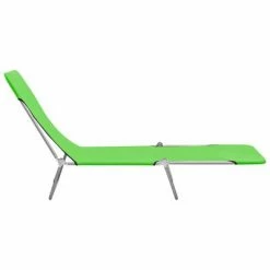VidaXL Chaises longues pliables 2 pcs Acier et tissu Vert -Bains de soleil Soldes image 4 310343