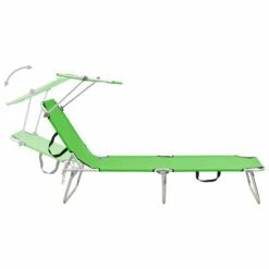 VidaXL Chaise longue pliable avec auvent Vert Aluminium 11 VidaXL Chaise longue pliable avec auvent Vert Aluminium -Bains de soleil Soldes image 4 310361