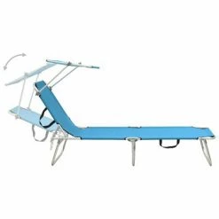 VidaXL Chaise longue pliable avec auvent Bleu Aluminium -Bains de soleil Soldes image 4 310362