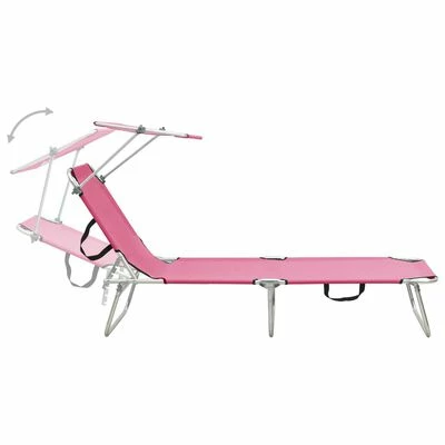 VidaXL Chaise longue pliable avec auvent Rose Aluminium 6 VidaXL Chaise longue pliable avec auvent Rose Aluminium – Image 4