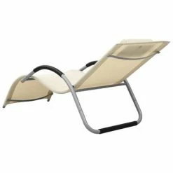 VidaXL Chaise longue Textilène Crème et gris 11 VidaXL Chaise longue Textilène Crème et gris -Bains de soleil Soldes image 4 310514