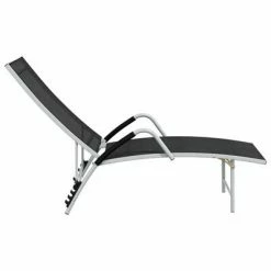 VidaXL Chaise longue Textilène et aluminium Noir 11 VidaXL Chaise longue Textilène et aluminium Noir -Bains de soleil Soldes image 4 310521