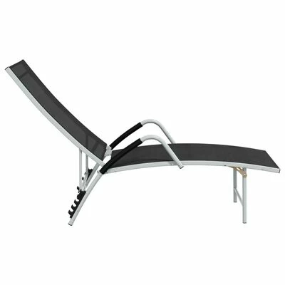 VidaXL Chaise longue Textilène et aluminium Noir 6 VidaXL Chaise longue Textilène et aluminium Noir – Image 4