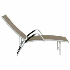 VidaXL Chaise longue Textilène et aluminium Taupe 11 VidaXL Chaise longue Textilène et aluminium Taupe -Bains de soleil Soldes image 4 310523