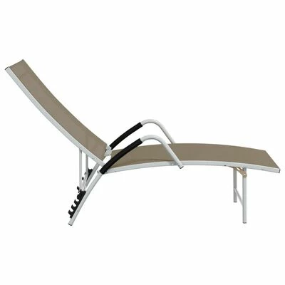 VidaXL Chaise longue Textilène et aluminium Taupe 6 VidaXL Chaise longue Textilène et aluminium Taupe – Image 4