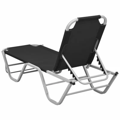 VidaXL Chaise longue Aluminium et textilène Noir 6 VidaXL Chaise longue Aluminium et textilène Noir – Image 4