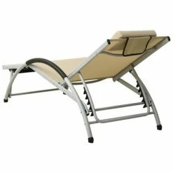 VidaXL Chaise longue avec oreiller Textilène Crème -Bains de soleil Soldes image 4 310530