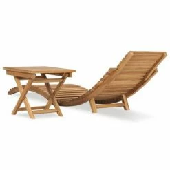 VidaXL Chaise longue pliable avec table Bois de teck solide 11 VidaXL Chaise longue pliable avec table Bois de teck solide -Bains de soleil Soldes image 4 310666