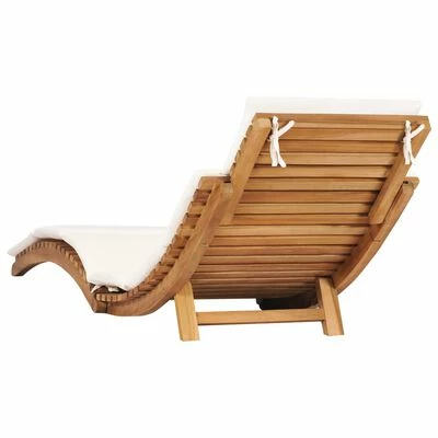 VidaXL Chaise longue pliable avec coussin blanc crème Bois de teck 6 VidaXL Chaise longue pliable avec coussin blanc crème Bois de teck – Image 4