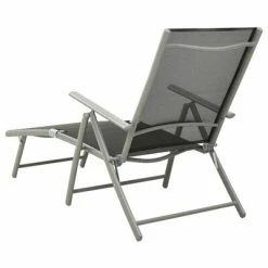 VidaXL Chaise longue pliable Textilène et aluminium Noir et argenté 11 VidaXL Chaise longue pliable Textilène et aluminium Noir et argenté -Bains de soleil Soldes image 4 312191
