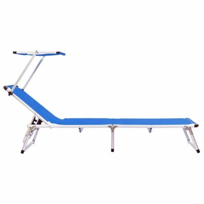 VidaXL Chaises longues pliables et toit 2 pcs Aluminium textilène Bleu 6 VidaXL Chaises longues pliables et toit 2 pcs Aluminium textilène Bleu – Image 4