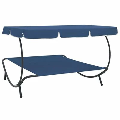 VidaXL Lit de repos d'extérieur avec auvent Bleu 6 VidaXL Lit de repos d'extérieur avec auvent Bleu – Image 4
