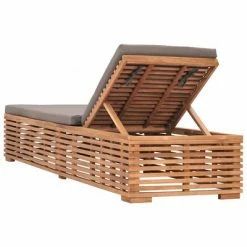 VidaXL Chaise longue avec coussin gris foncé Bois de teck solide -Bains de soleil Soldes image 4 316038