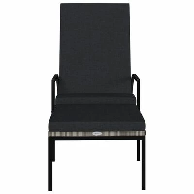 VidaXL Chaise longue avec repose-pied Résine tressée Gris 6 VidaXL Chaise longue avec repose-pied Résine tressée Gris – Image 4