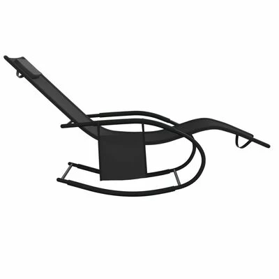 VidaXL Chaise longue à bascule Noir Acier et textilène 6 VidaXL Chaise longue à bascule Noir Acier et textilène – Image 4