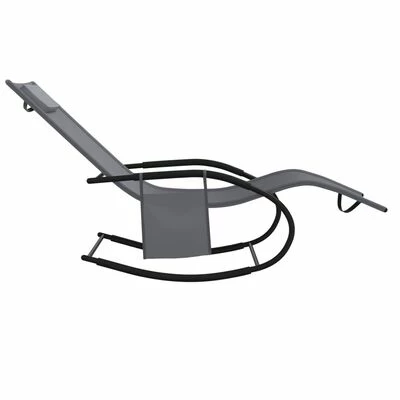 VidaXL Chaise longue à bascule Gris Acier et textilène 6 VidaXL Chaise longue à bascule Gris Acier et textilène – Image 4