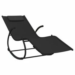 VidaXL Chaises longues à bascule 2 pcs Noir Acier et textilène -Bains de soleil Soldes image 4 318128