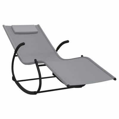VidaXL Chaises longues à bascule 2 pcs Gris Acier et textilène 6 VidaXL Chaises longues à bascule 2 pcs Gris Acier et textilène – Image 4