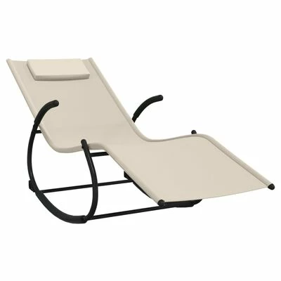 VidaXL Chaises longues à bascule 2 pcs Crème Acier et textilène 6 VidaXL Chaises longues à bascule 2 pcs Crème Acier et textilène – Image 4