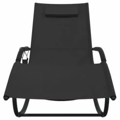 VidaXL Chaises longues à bascule 2 pcs Noir Acier et textilène 11 VidaXL Chaises longues à bascule 2 pcs Noir Acier et textilène -Bains de soleil Soldes image 4 318136