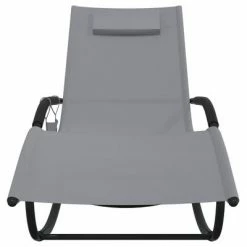 VidaXL Chaises longues à bascule 2 pcs Gris Acier et textilène 11 VidaXL Chaises longues à bascule 2 pcs Gris Acier et textilène -Bains de soleil Soldes image 4 318137