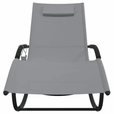VidaXL Chaises longues à bascule 2 pcs Gris Acier et textilène 6 VidaXL Chaises longues à bascule 2 pcs Gris Acier et textilène – Image 4