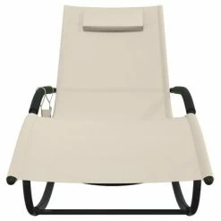 VidaXL Chaises longues à bascule 2 pcs Crème Acier et textilène 11 VidaXL Chaises longues à bascule 2 pcs Crème Acier et textilène -Bains de soleil Soldes image 4 318138