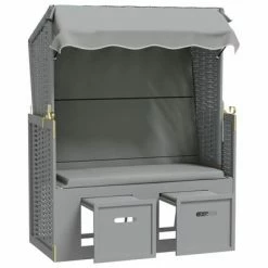 VidaXL Strandkorb avec auvent Résine tressée et bois solide Gris 11 VidaXL Strandkorb avec auvent Résine tressée et bois solide Gris -Bains de soleil Soldes image 4 318650