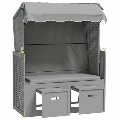 VidaXL Strandkorb avec auvent Résine tressée et bois solide Gris 6 VidaXL Strandkorb avec auvent Résine tressée et bois solide Gris – Image 4