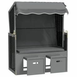 VidaXL Strandkorb avec auvent Résine tressée et bois solide Anthracite 11 VidaXL Strandkorb avec auvent Résine tressée et bois solide Anthracite -Bains de soleil Soldes image 4 318653