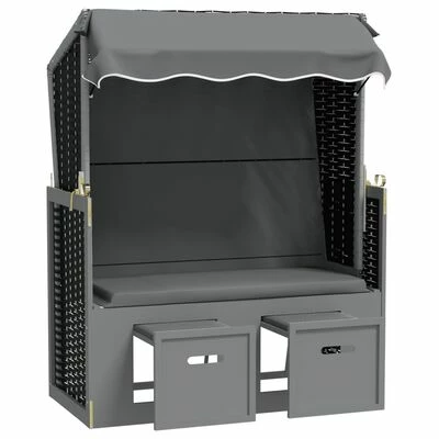 VidaXL Strandkorb avec auvent Résine tressée et bois solide Anthracite 6 VidaXL Strandkorb avec auvent Résine tressée et bois solide Anthracite – Image 4
