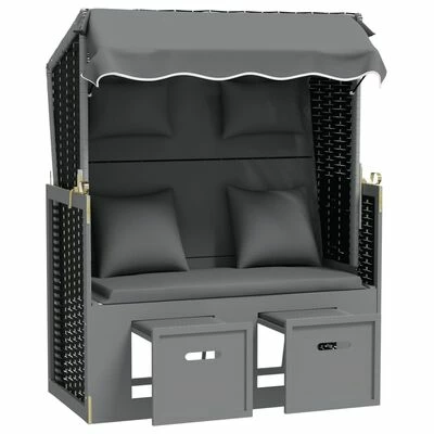 VidaXL Strandkorb avec coussin Résine tressée bois solide Anthracite 6 VidaXL Strandkorb avec coussin Résine tressée bois solide Anthracite – Image 4