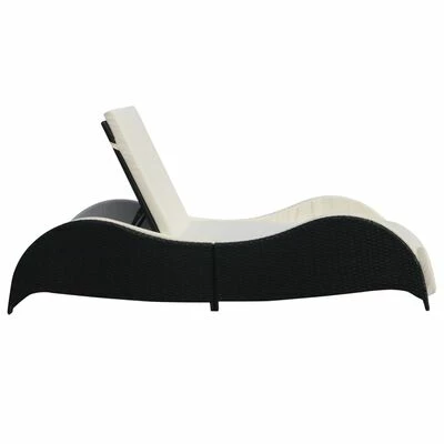 VidaXL Chaise longue avec coussin Résine tressée Noir 6 VidaXL Chaise longue avec coussin Résine tressée Noir – Image 4