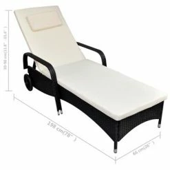 VidaXL Chaise longue avec coussin et roues Résine tressée Noir -Bains de soleil Soldes image 4 42475