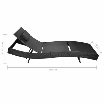 VidaXL Chaise longue Résine tressée Noir 6 VidaXL Chaise longue Résine tressée Noir – Image 4