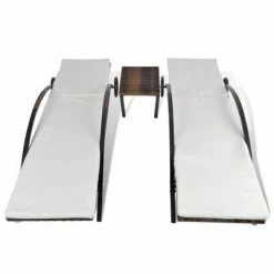 VidaXL Chaises longues avec table Résine tressée Marron 11 VidaXL Chaises longues avec table Résine tressée Marron -Bains de soleil Soldes image 4 42490