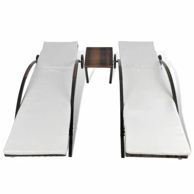 VidaXL Chaises longues avec table Résine tressée Marron 6 VidaXL Chaises longues avec table Résine tressée Marron – Image 4