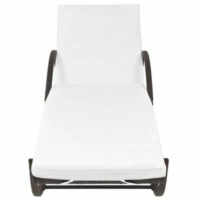 VidaXL Chaise longue avec coussin et table Résine tressée Marron 6 VidaXL Chaise longue avec coussin et table Résine tressée Marron – Image 4