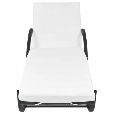 VidaXL Chaise longue avec coussin et table Résine tressée Noir 6 VidaXL Chaise longue avec coussin et table Résine tressée Noir – Image 4