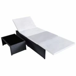 VidaXL Chaises longues 2 pcs avec table Résine tressée Noir -Bains de soleil Soldes image 4 43069