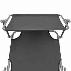 VidaXL Chaise longue pliable avec auvent Acier Gris 11 VidaXL Chaise longue pliable avec auvent Acier Gris -Bains de soleil Soldes image 4 44291