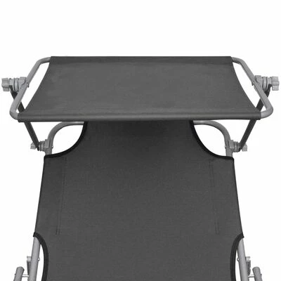 VidaXL Chaise longue pliable avec auvent Acier Gris 6 VidaXL Chaise longue pliable avec auvent Acier Gris – Image 4