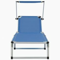 VidaXL Chaise longue pliable avec toit Aluminium et textilène Bleu 11 VidaXL Chaise longue pliable avec toit Aluminium et textilène Bleu -Bains de soleil Soldes image 4 44332