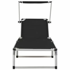 VidaXL Chaise longue pliable avec auvent Aluminium et textilène Noir 11 VidaXL Chaise longue pliable avec auvent Aluminium et textilène Noir -Bains de soleil Soldes image 4 44333