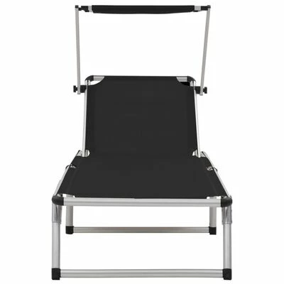 VidaXL Chaise longue pliable avec auvent Aluminium et textilène Noir 6 VidaXL Chaise longue pliable avec auvent Aluminium et textilène Noir – Image 4