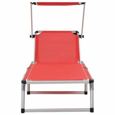 VidaXL Chaise longue pliable avec auvent Aluminium et textilène Rouge 6 VidaXL Chaise longue pliable avec auvent Aluminium et textilène Rouge – Image 4