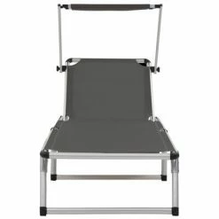 VidaXL Chaise longue pliable avec auvent Aluminium et textilène Gris 11 VidaXL Chaise longue pliable avec auvent Aluminium et textilène Gris -Bains de soleil Soldes image 4 44335