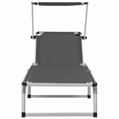 VidaXL Chaise longue pliable avec auvent Aluminium et textilène Gris 6 VidaXL Chaise longue pliable avec auvent Aluminium et textilène Gris – Image 4