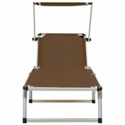 VidaXL Chaise longue pliable avec auvent Aluminium et textilène Marron 11 VidaXL Chaise longue pliable avec auvent Aluminium et textilène Marron -Bains de soleil Soldes image 4 44336
